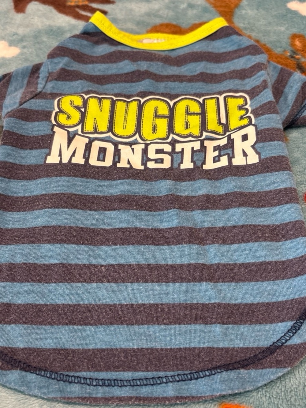 Snuggle Monster Striped Small Pet Tee - Blue & Dark Gray